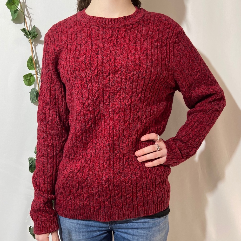 Karen Scott Heather Red Crew Cable Sweater Medium